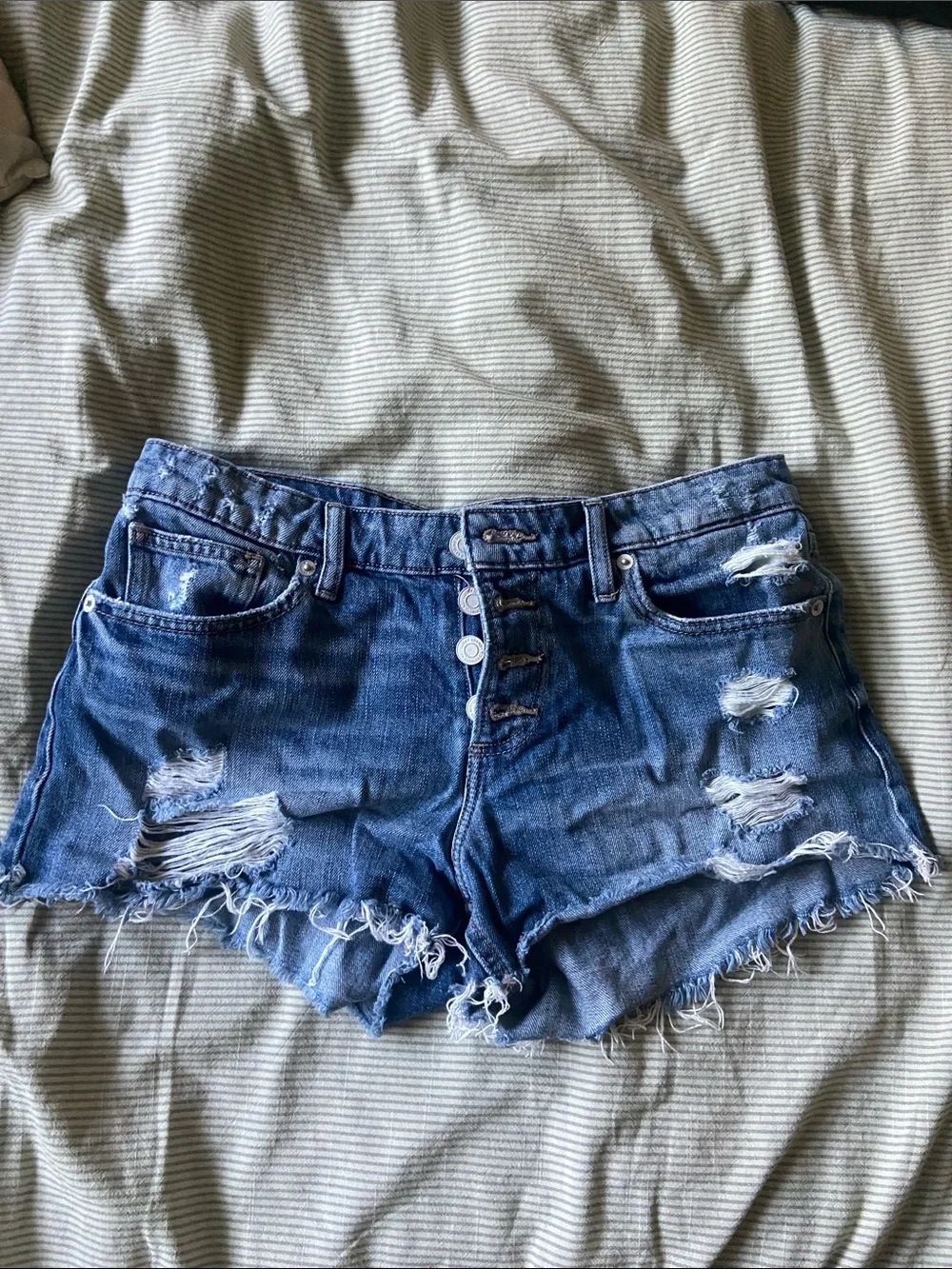 Lucky Brand Distressed Dark Blue Denim Shortalls